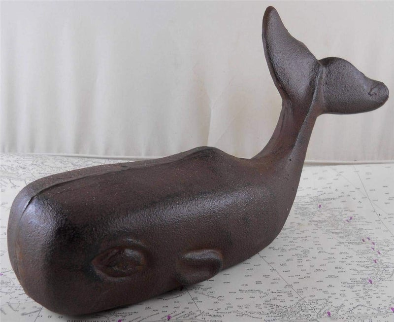 GSM Large Cast Iron Whale Figure - Nautical Whale Doorstop - Image 2